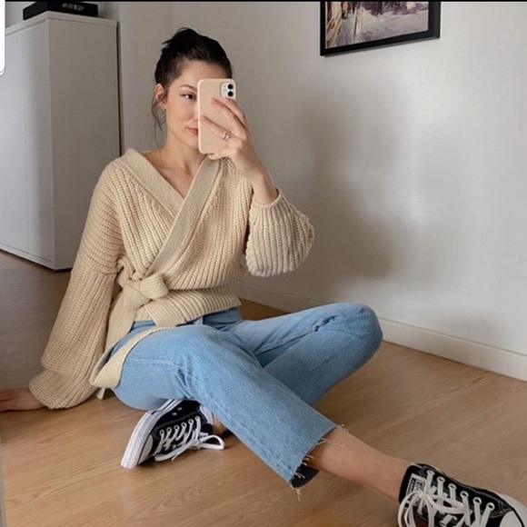 Zara beige cropped belted cardigan - Picture 3 of 7